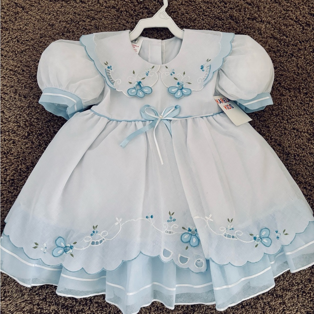 Elegant Blue Floral Kids Formal Dress